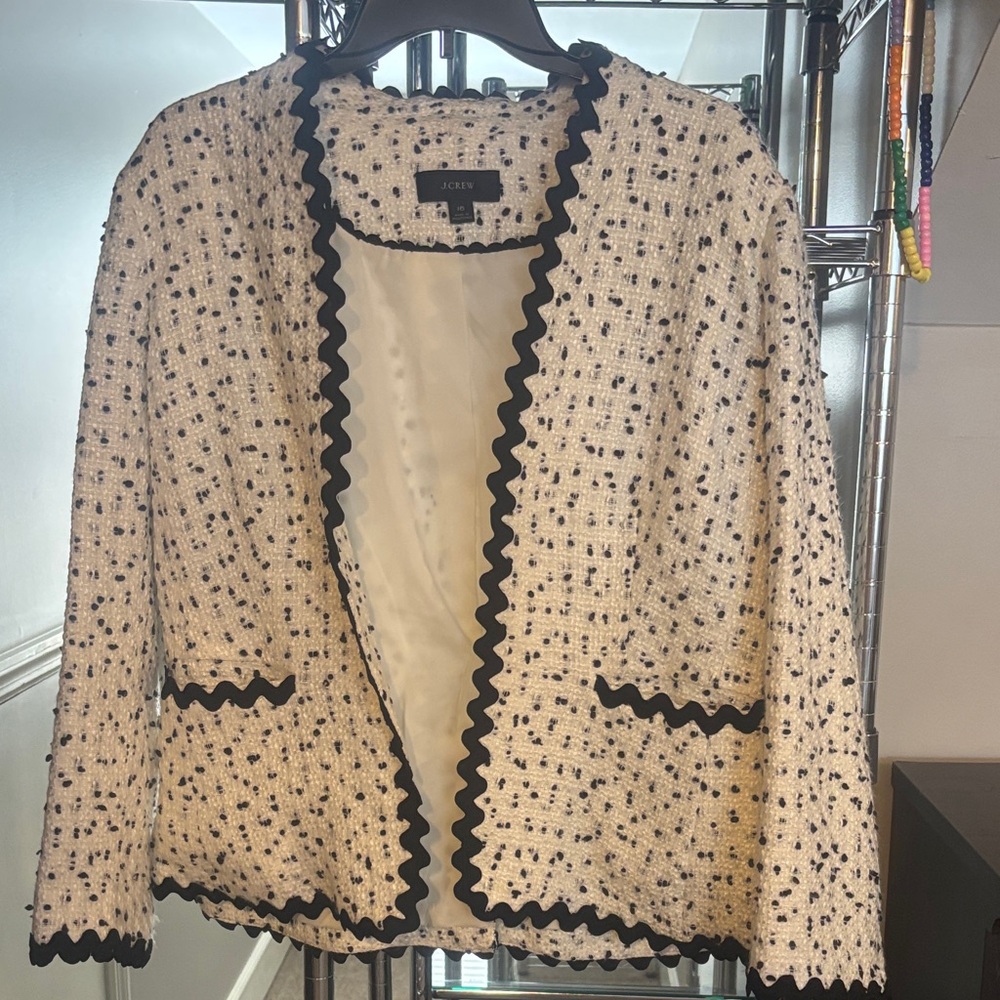 J. Crew Women's Black and Cream Textured Blazer